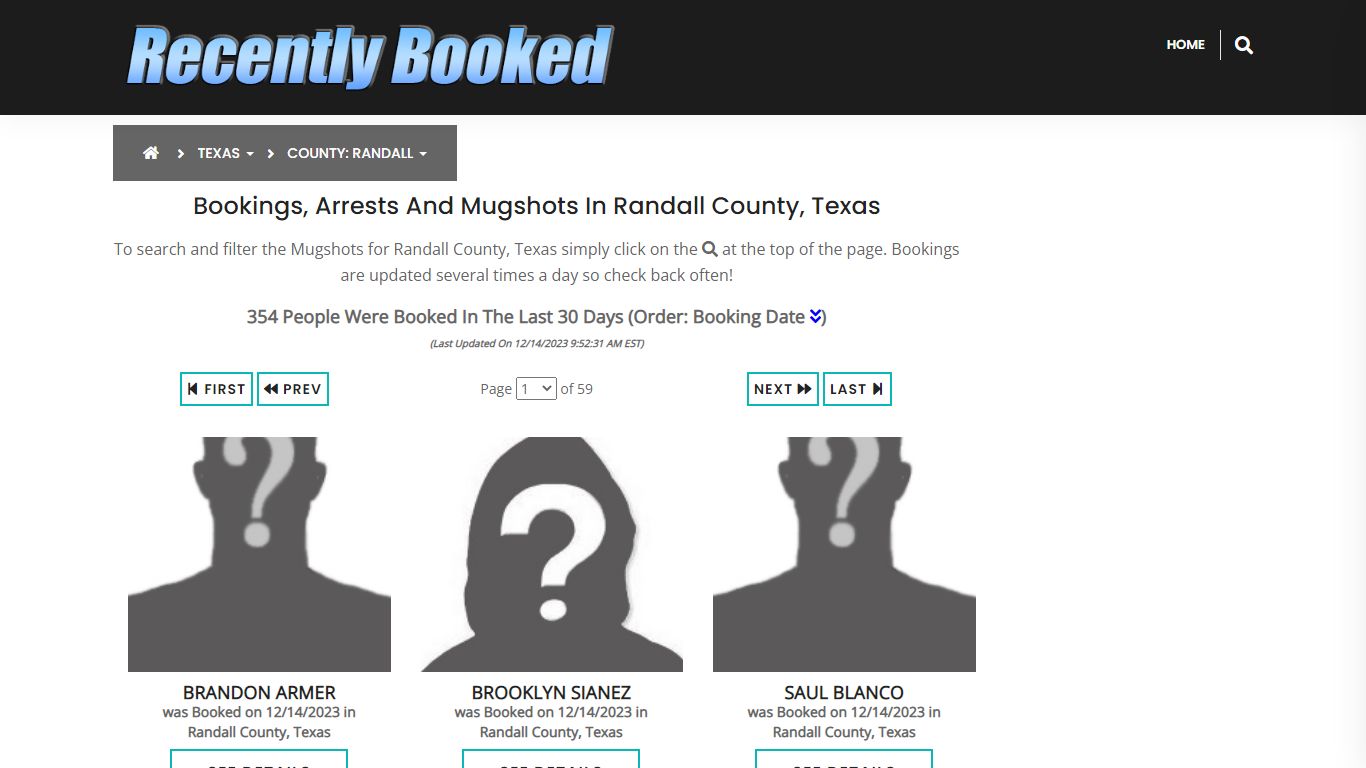 Recent bookings, Arrests, Mugshots in Randall County, Texas